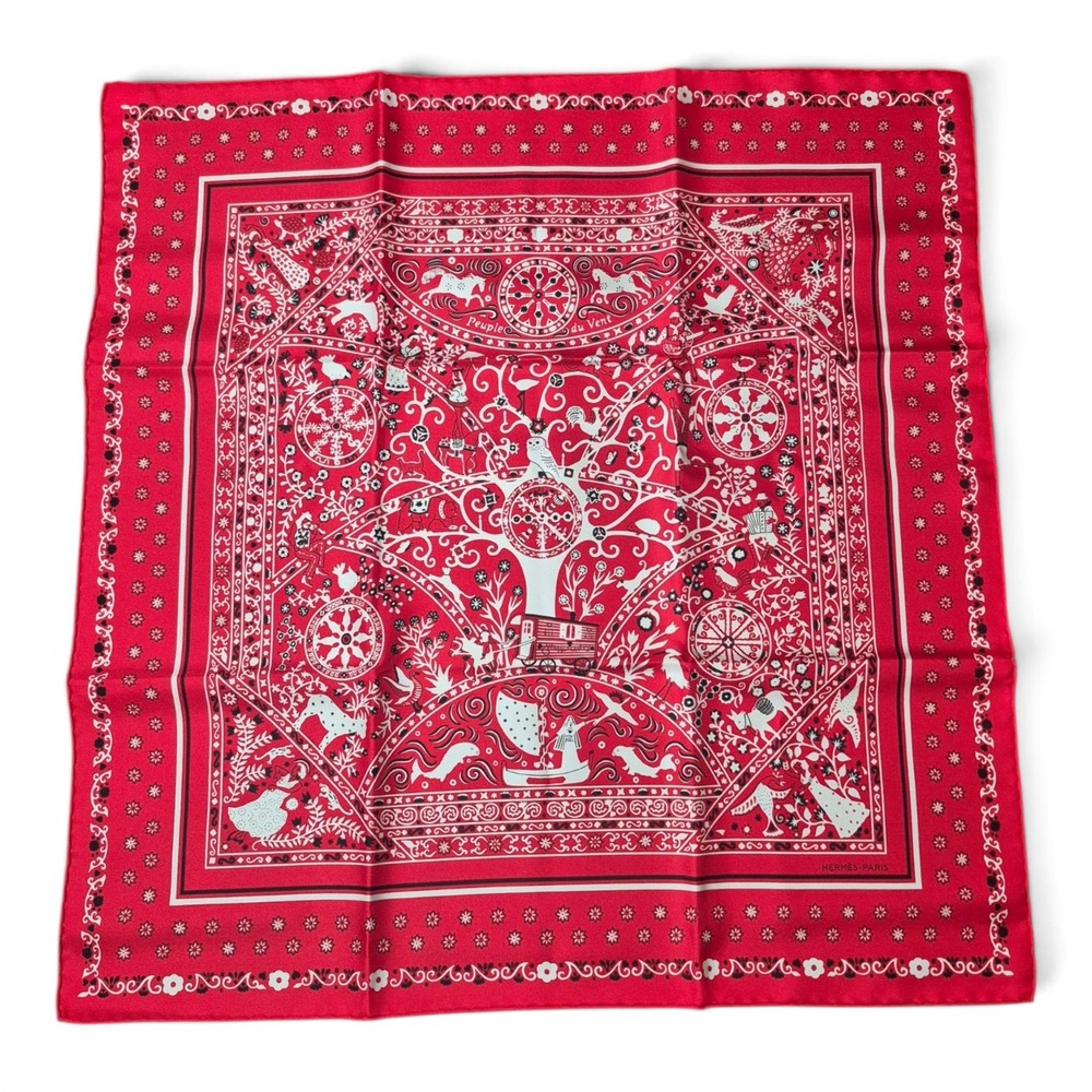Hermes Peuple‎ du Vent Bandana 55 cm Silk Scarf Rouge Blanc Noir Box France NWT